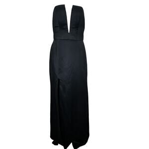 Black Long Prom Evening Formal Sleeveless Mesh Inset Gown wTrain Women's Sz 2